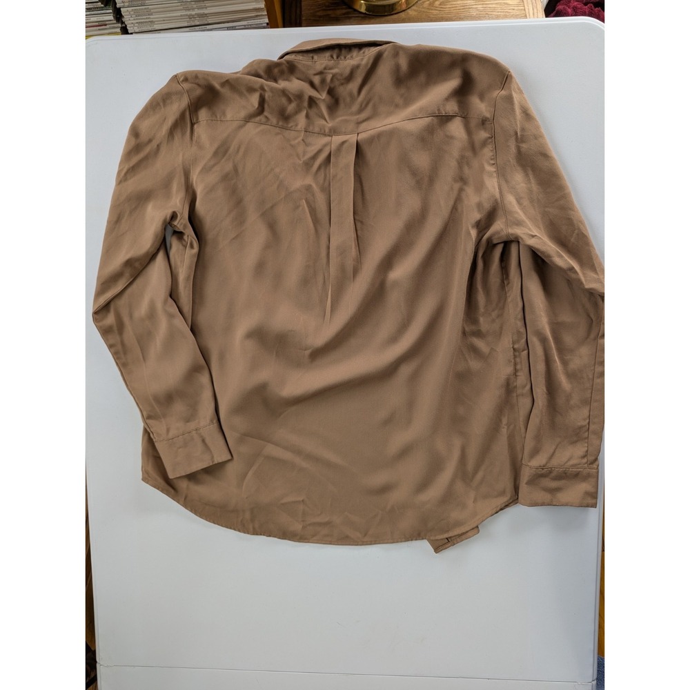 UNIQLO Camel Button Down Blouse Women Medium Rayon Blend Long Sleeve - Picture 4 of 6